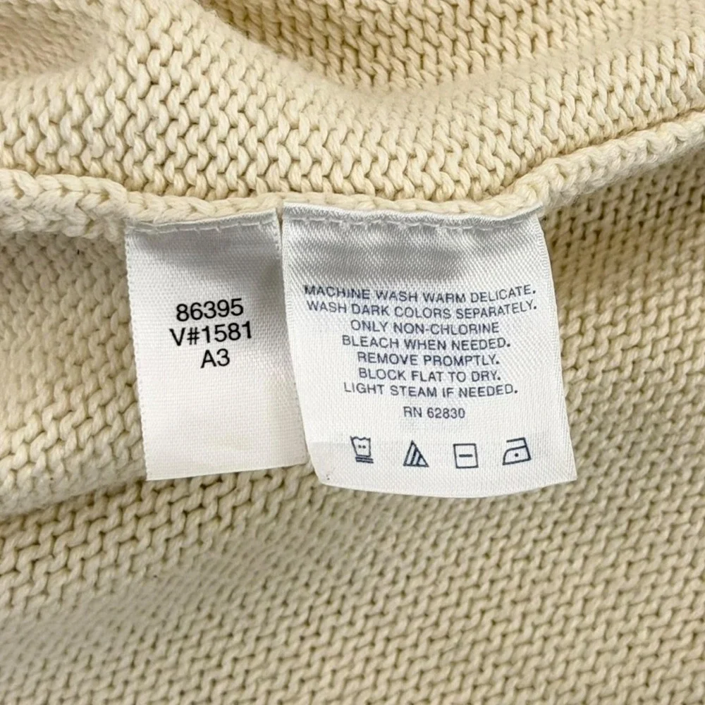 Lands' End Sweater Womens Large Cream Cotton V Neck Knit Pullover Hong Kong